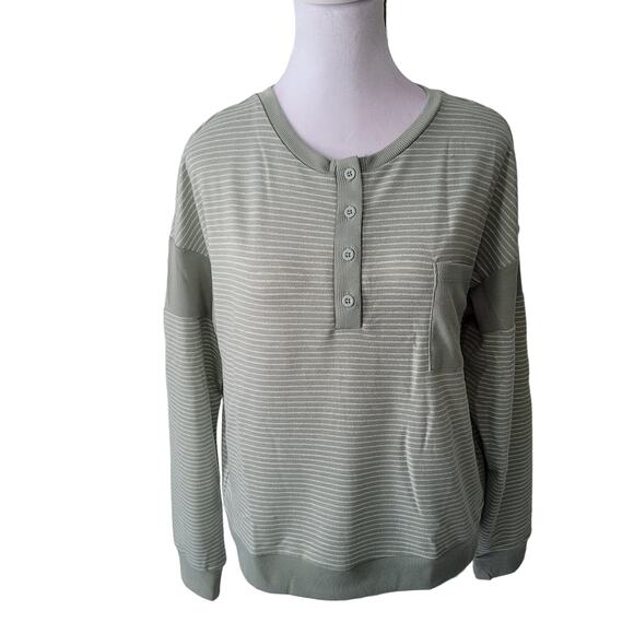 Splendid Size S Green Striped Lounge Top Soft Long Sleeve Chest Pocket Casual - Picture 1 of 9